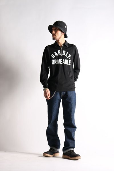 WESTRIDE×HARDLY-DRIVEABLE -VINTAGE RACING RAYON HALF ZIP- BLK