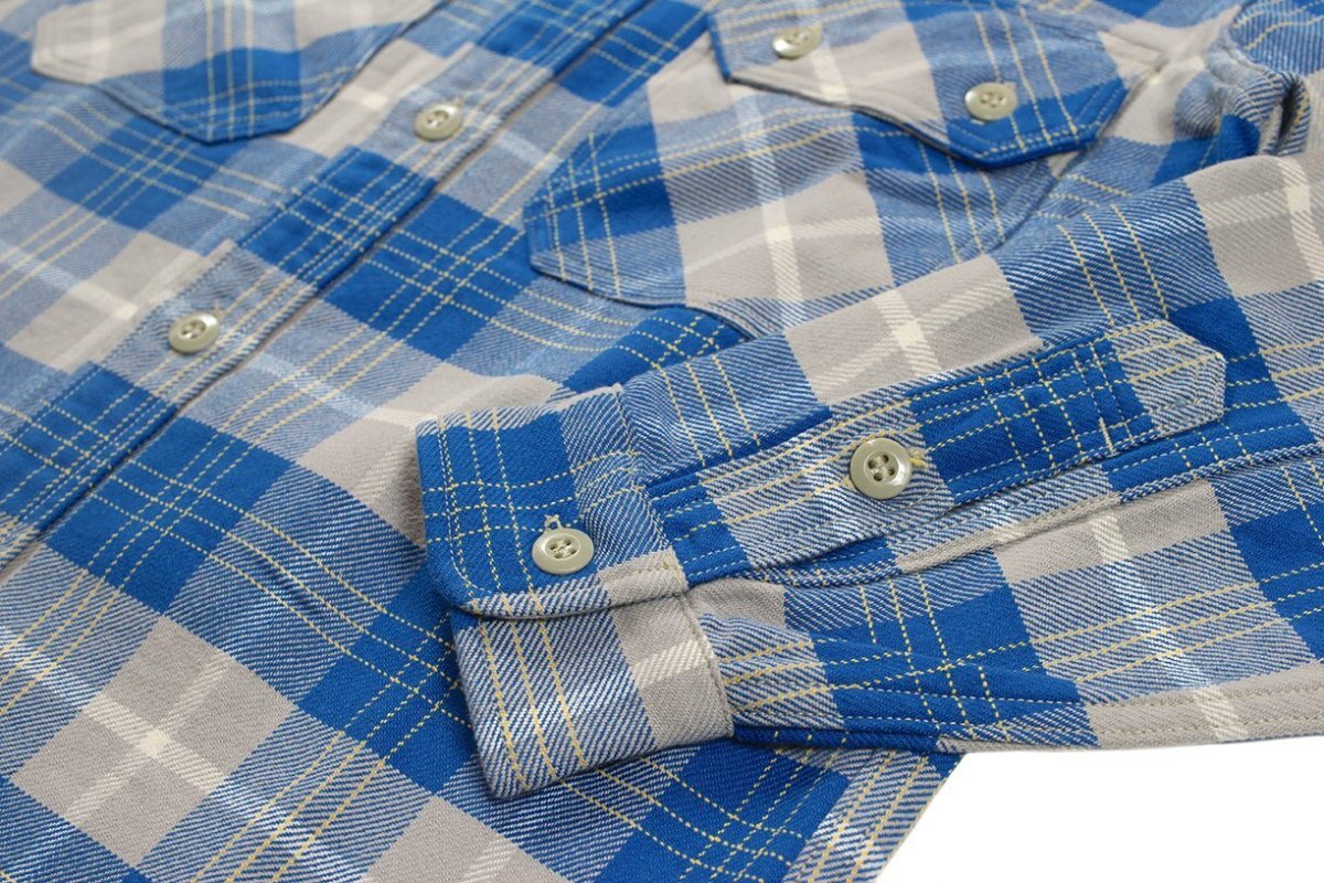 画像8: FREEWHEELERS & CO. ＜MOTOR PSYCLONE GARAGE SERIES＞ ["NOMAD" WORK SHIRT #2433001 VENETIAN BLUE×GRAY×OFF-WHITE×EGG YELLOW size.17 1/2] (8)