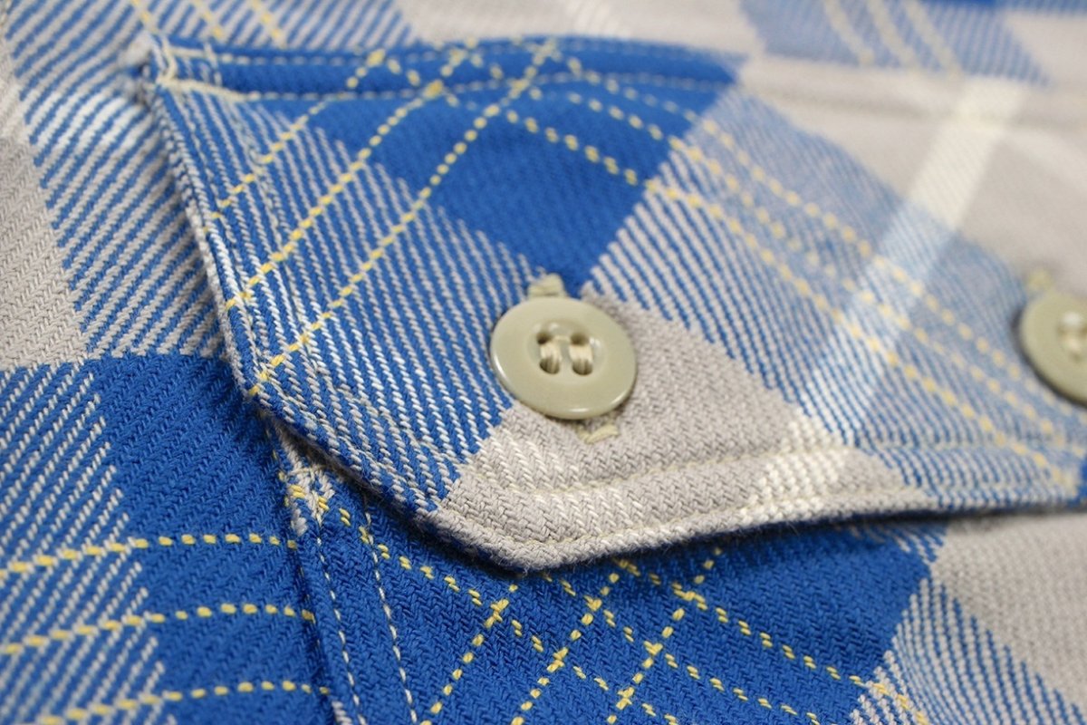 画像7: FREEWHEELERS & CO. ＜MOTOR PSYCLONE GARAGE SERIES＞ ["NOMAD" WORK SHIRT #2433001 VENETIAN BLUE×GRAY×OFF-WHITE×EGG YELLOW size.17 1/2] (7)