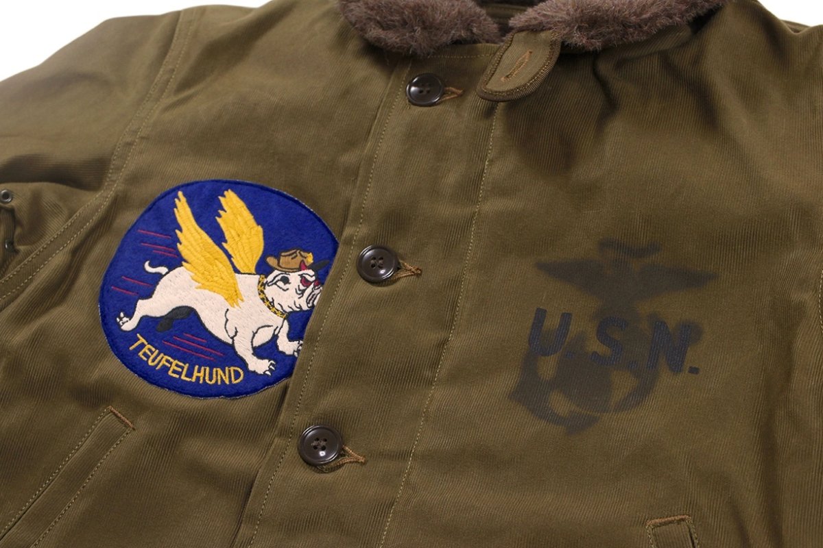 画像8: FREEWHEELERS & CO. [1944 U.S.M.C. Marine Scout Bombing SQ932 "TEUFELHUND" TYPE N-1 #2531002 DARK KHAKI BEIGE size.42,44] (8)