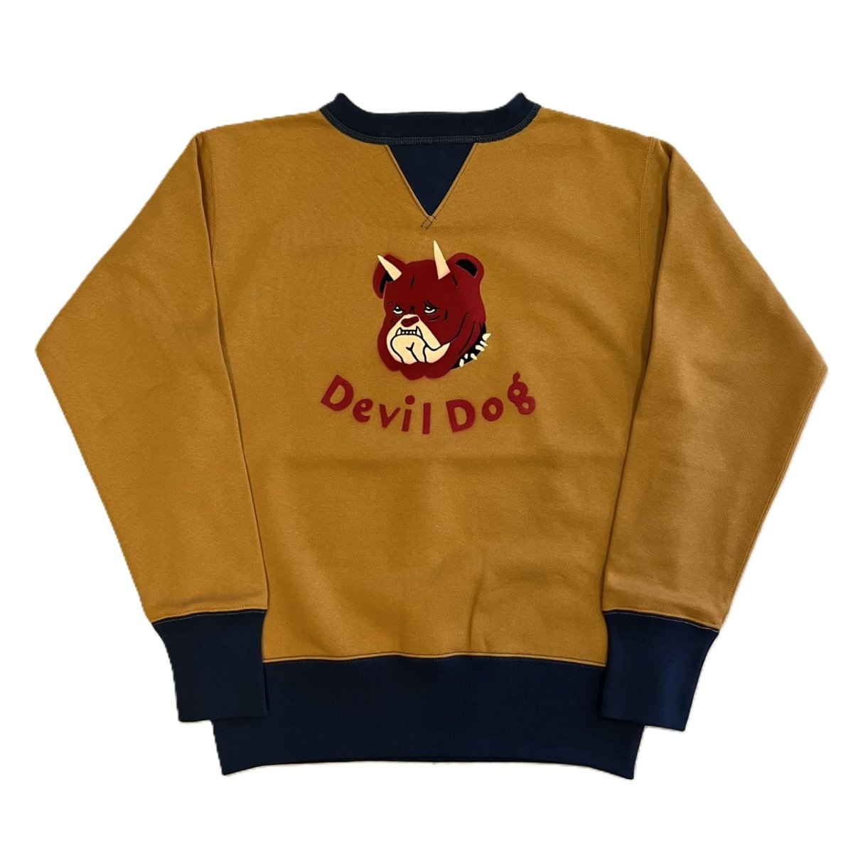 画像1: FREEWHEELERS & CO. ["Devil Dog" DOUBLE V SWEAT SHIRT #2534003 OLD GOLD×DEEP BLUEBERRY size.38,40,42,44,46] (1)
