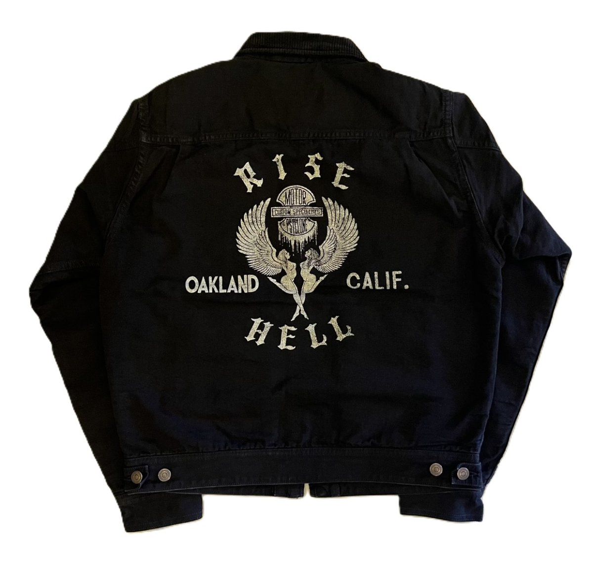 画像2: FREEWHEELERS & CO. ＜MOTOR PSYCLONE GARAGE SERIES＞ ["RISING FROM HELL" GARAGE WORKER JACKET #2531019 YARN-DYED RUDE BLACK size.38,40,42] (2)