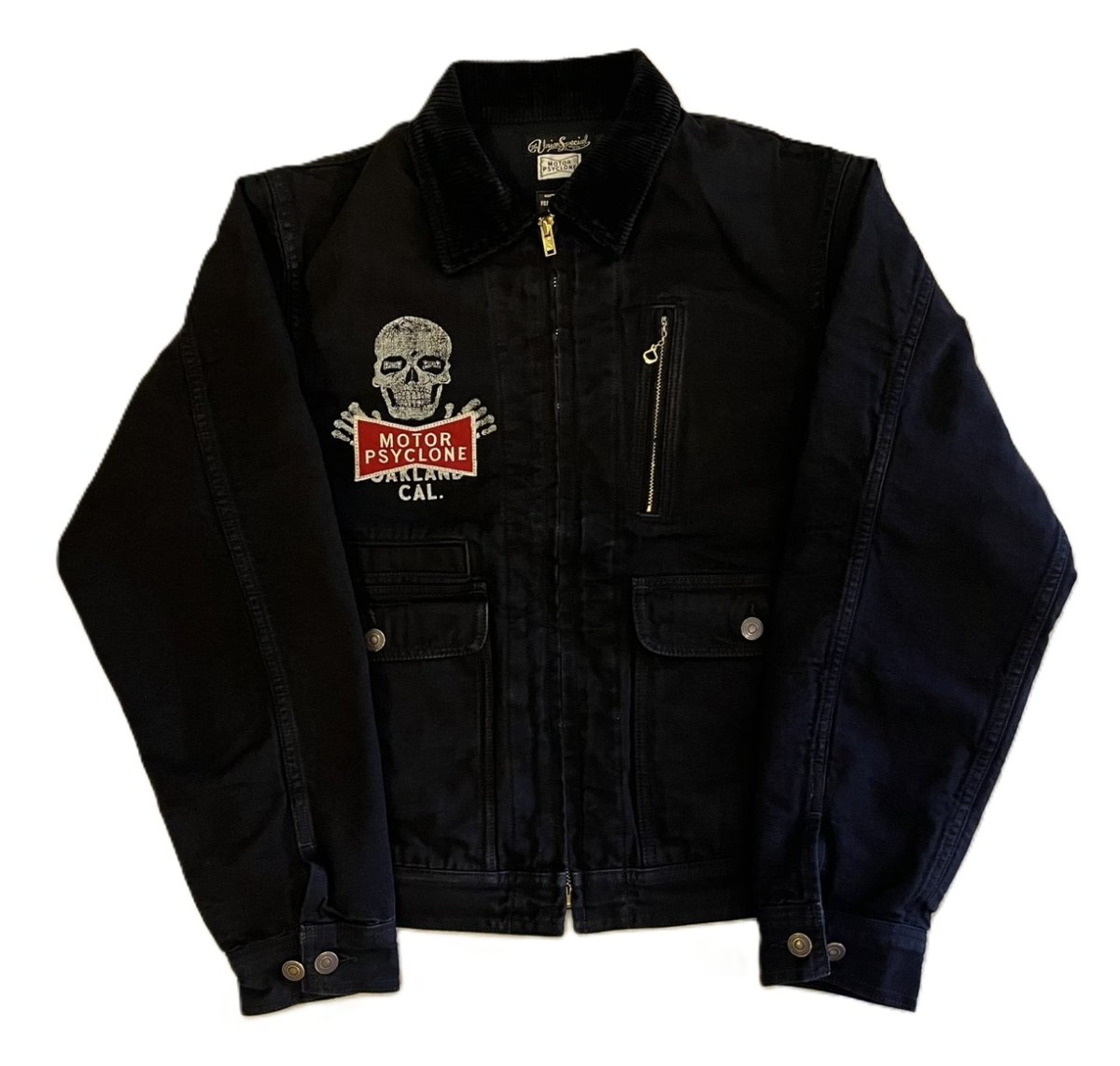 画像1: FREEWHEELERS & CO. ＜MOTOR PSYCLONE GARAGE SERIES＞ ["RISING FROM HELL" GARAGE WORKER JACKET #2531019 YARN-DYED RUDE BLACK size.38,40,42] (1)