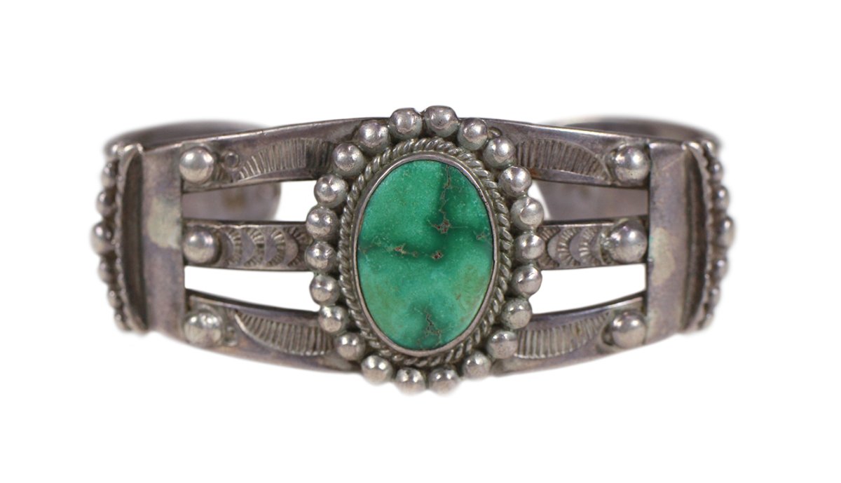画像1: Navajo #2601 Glen Adakai 1940s "Fred Harvy Style Turquoise Bangle (Fox Turquoise)"  (1)